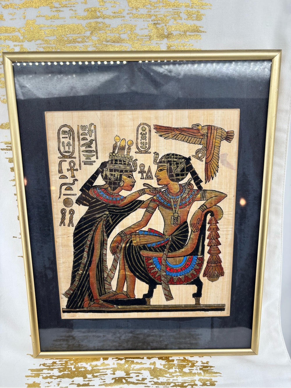 Hand Painted Egyptian Papyrus Wall Art Print Framed Professionally Framed 13x10